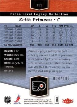 2006-07 Flair Showcase - Legacy Collection #151 Keith Primeau Back