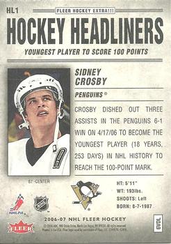 2006-07 Fleer - Hockey Headliners #HL1 Sidney Crosby Back