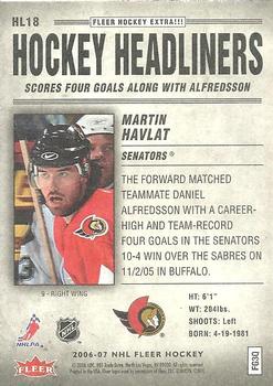 2006-07 Fleer - Hockey Headliners #HL18 Martin Havlat Back