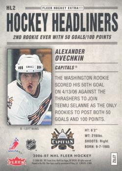 2006-07 Fleer - Hockey Headliners #HL2 Alexander Ovechkin Back