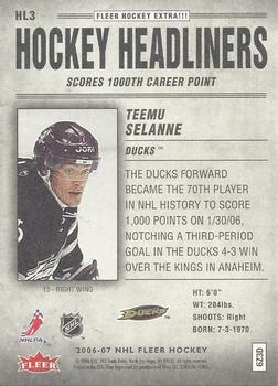 2006-07 Fleer - Hockey Headliners #HL3 Teemu Selanne Back