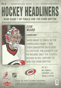 2006-07 Fleer - Hockey Headliners #HL4 Cam Ward Back
