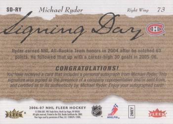 2006-07 Fleer - Signing Day #SD-RY Michael Ryder Back