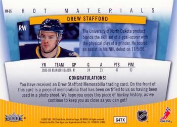2006-07 Fleer Hot Prospects - Hot Materials Red Hot #HM-DS Drew Stafford Back