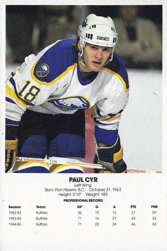 1985-86 Blue Shield Buffalo Sabres Postcards #NNO Paul Cyr Front