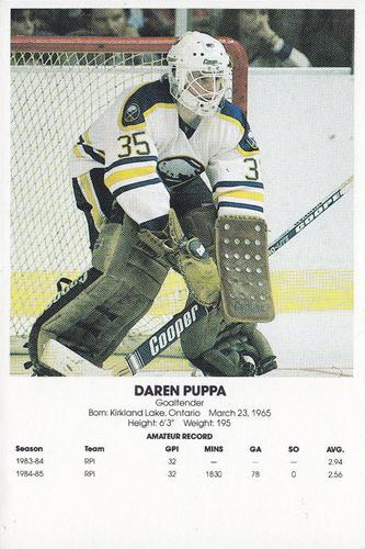 1985-86 Blue Shield Buffalo Sabres Postcards #NNO Daren Puppa Front