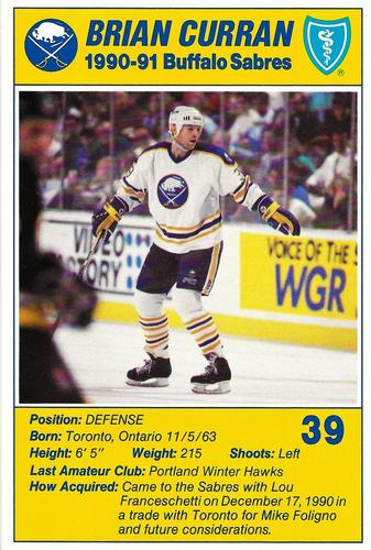 1990-91 Blue Shield Buffalo Sabres Postcards #5 Brian Curran Front