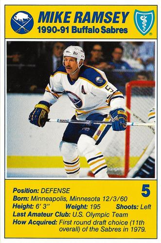 1990-91 Blue Shield Buffalo Sabres Postcards #17 Mike Ramsey Front