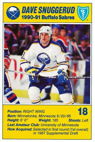 1990-91 Blue Shield Buffalo Sabres Postcards #22 Dave Snuggerud Front