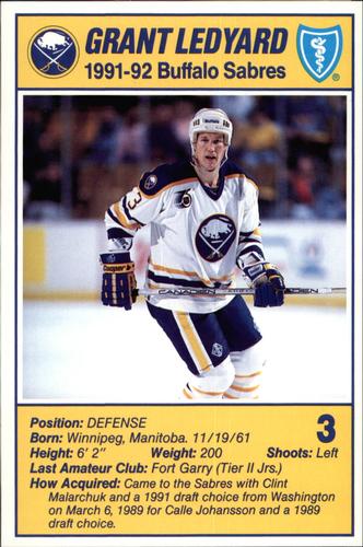 1991-92 Blue Shield Buffalo Sabres Postcards #10 Grant Ledyard Front