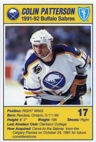 1991-92 Blue Shield Buffalo Sabres Postcards #15 Colin Patterson Front