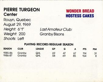 1987-88 Wonder Bread/Hostess Buffalo Sabres #NNO Pierre Turgeon Back