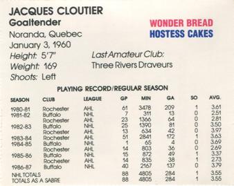 1987-88 Wonder Bread/Hostess Buffalo Sabres #NNO Jacques Cloutier Back