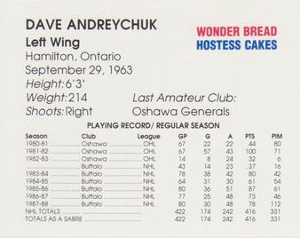 1988-89 Wonder Bread/Hostess Buffalo Sabres #NNO Dave Andreychuk Back