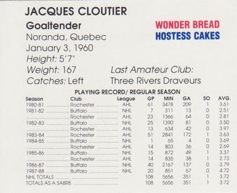 1988-89 Wonder Bread/Hostess Buffalo Sabres #NNO Jacques Cloutier Back