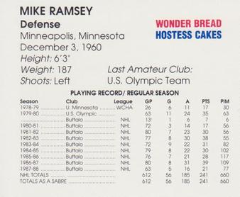 1988-89 Wonder Bread/Hostess Buffalo Sabres #NNO Mike Ramsey Back