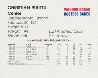 1988-89 Wonder Bread/Hostess Buffalo Sabres #NNO Christian Ruuttu Back