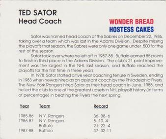1988-89 Wonder Bread/Hostess Buffalo Sabres #NNO Ted Sator Back