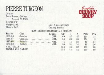 1989-90 Campbell's Buffalo Sabres #26 Pierre Turgeon Back