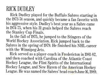 1989-90 Campbell's Buffalo Sabres #5 Rick Dudley Back