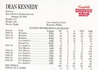 1989-90 Campbell's Buffalo Sabres #10 Dean Kennedy Back