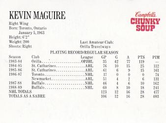 1989-90 Campbell's Buffalo Sabres #13 Kevin Maguire Back