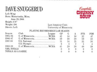 1989-90 Campbell's Buffalo Sabres #24 Dave Snuggerud Back