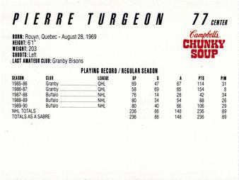 1990-91 Campbell's Buffalo Sabres #NNO Pierre Turgeon Back