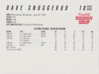 1990-91 Campbell's Buffalo Sabres #NNO Dave Snuggerud Back