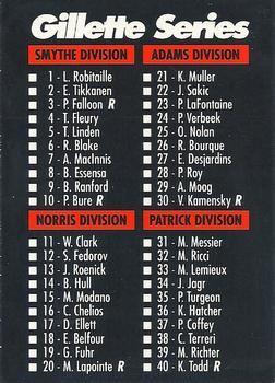 1991-92 Gillette Series #NNO Smythe Division Checklist Back