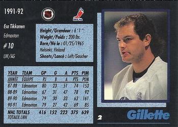 1991-92 Gillette Series #2 Esa Tikkanen Back