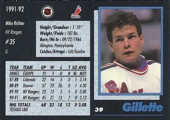 1991-92 Gillette Series #39 Mike Richter Back