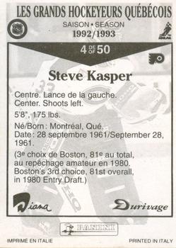 1992-93 Panini Durivage #4 Steve Kasper Back