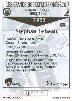 1992-93 Panini Durivage #7 Stephan Lebeau Back