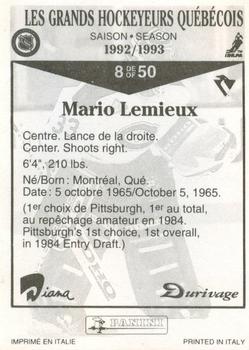 1992-93 Panini Durivage #8 Mario Lemieux Back