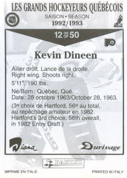 1992-93 Panini Durivage #12 Kevin Dineen Back