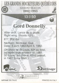 1992-93 Panini Durivage #13 Gord Donnelly Back