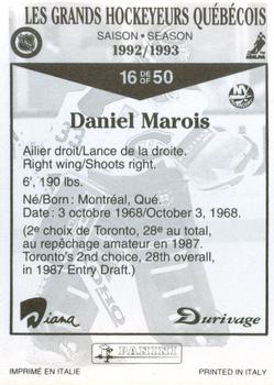 1992-93 Panini Durivage #16 Daniel Marois Back