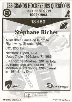 1992-93 Panini Durivage #18 Stephane Richer Back