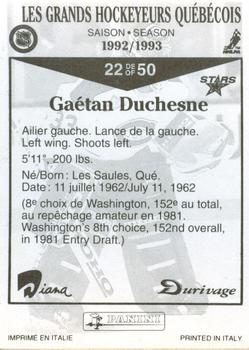 1992-93 Panini Durivage #22 Gaetan Duchesne Back