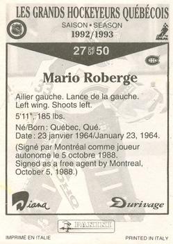 1992-93 Panini Durivage #27 Mario Roberge Back