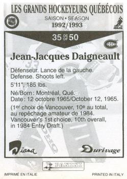 1992-93 Panini Durivage #35 J.J. Daigneault Back