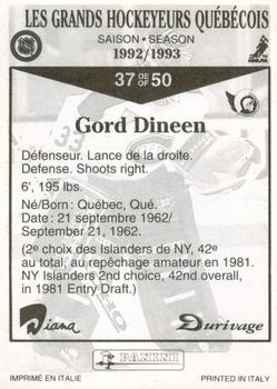 1992-93 Panini Durivage #37 Gord Dineen Back