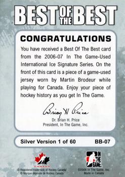 2006-07 In The Game Used International Ice - Best of the Best #BB-07 Martin Brodeur Back