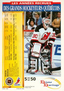 1993-94 Score Durivage #5 Martin Brodeur Back