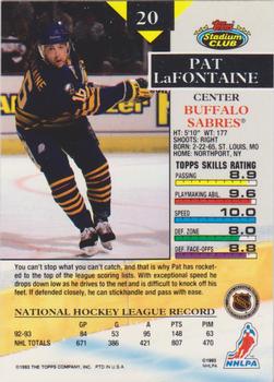 1993-94 Stadium Club O-Pee-Chee - First Day Issue #20 Pat LaFontaine Back