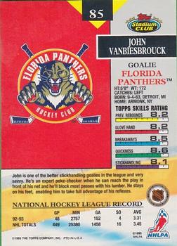 1993-94 Stadium Club O-Pee-Chee - First Day Issue #85 John Vanbiesbrouck Back