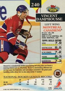 1993-94 Stadium Club O-Pee-Chee - First Day Issue #240 Vincent Damphousse Back