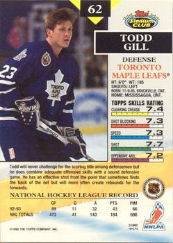 1993-94 Stadium Club - Members Only #62 Todd Gill Back