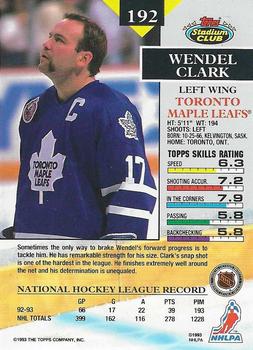 1993-94 Stadium Club - Members Only #192 Wendel Clark Back